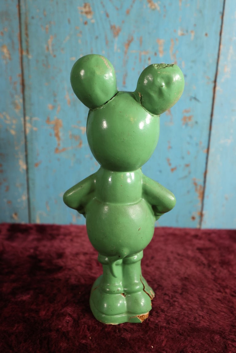 Lot 003 - Antique Early Mickey Mouse Composition Statue In Green And Red Color, 1930s, Losses To Composition, Paint, Wear