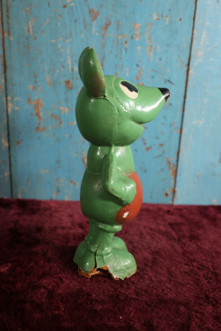 Lot 003 - Antique Early Mickey Mouse Composition Statue In Green And Red Color, 1930s, Losses To Composition, Paint, Wear