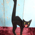 Lot 005 - Antique Folk Art Wooden Halloween Black Cat Silent Butler Ashtray Stand With Painted Face, Red Diamond Base