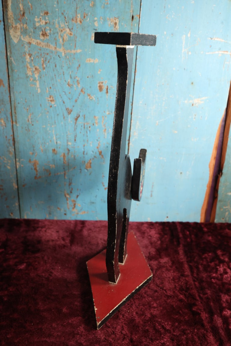 Lot 005 - Antique Folk Art Wooden Halloween Black Cat Silent Butler Ashtray Stand With Painted Face, Red Diamond Base