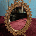 Lot 009 - Antique Cast Iron Mirror Frame With Clover Motif Surround, Kickstand, Newer Mirror Glass And Backing