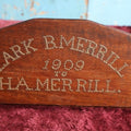 Lot 010 - Unique Wooden Sewing Machine Part With Hand Hammered Nail Lettering "Clark B. Merrill1909 To H.A. Merrill," Likely A Gift From Husband To Wife