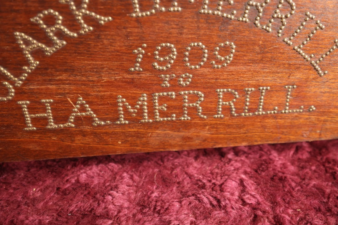 Lot 010 - Unique Wooden Sewing Machine Part With Hand Hammered Nail Lettering "Clark B. Merrill1909 To H.A. Merrill," Likely A Gift From Husband To Wife