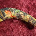 Lot 011 - Antique Folk Art Scrap Decorated Animal Horn, Numerous Victorian Die Cuts Of Animals, Including Dinosaurs And More, Pasted Onto Horn