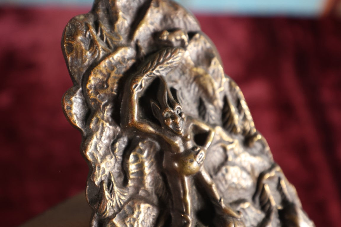 Lot 012 - Antique Brass Pixie Bookend With Pixie, Imp Creature, Marked 15149, Pat Applied For, Single Bookend