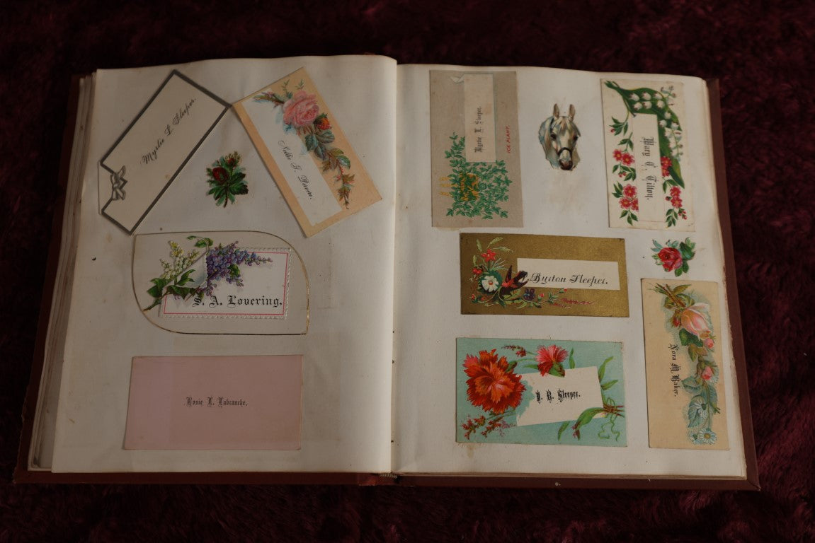 Lot 014 - Generous Victorian Scrapbook Packed With Mostly Calling Cards, As Well As Die Cuts, Other Scraps, Very Good Condition