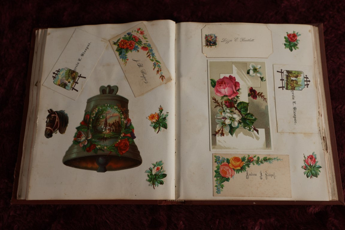 Lot 014 - Generous Victorian Scrapbook Packed With Mostly Calling Cards, As Well As Die Cuts, Other Scraps, Very Good Condition