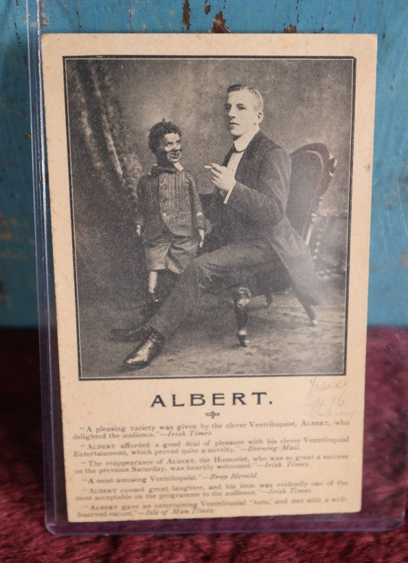 Lot 029 - Antique Ventriloquist Postcard Of Performer With "Albert" The Dummy, Reviews From Ireland, Circa 1906, "Blowhard Ken" Written On Verso