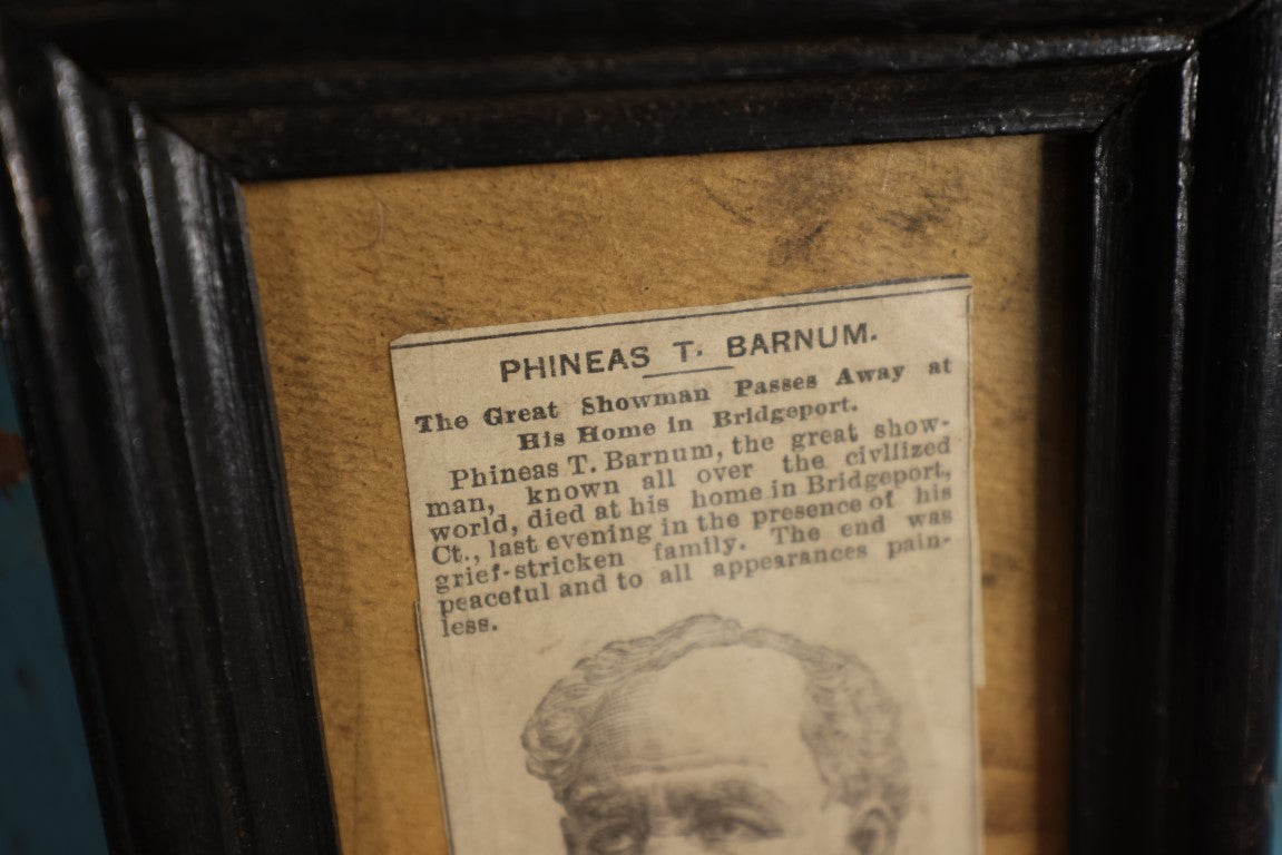 Lot 030 - Antique Framed Obituary For Phineas T. Barnum, P.T. Barnum, April 7th 1891, 80 Years Old