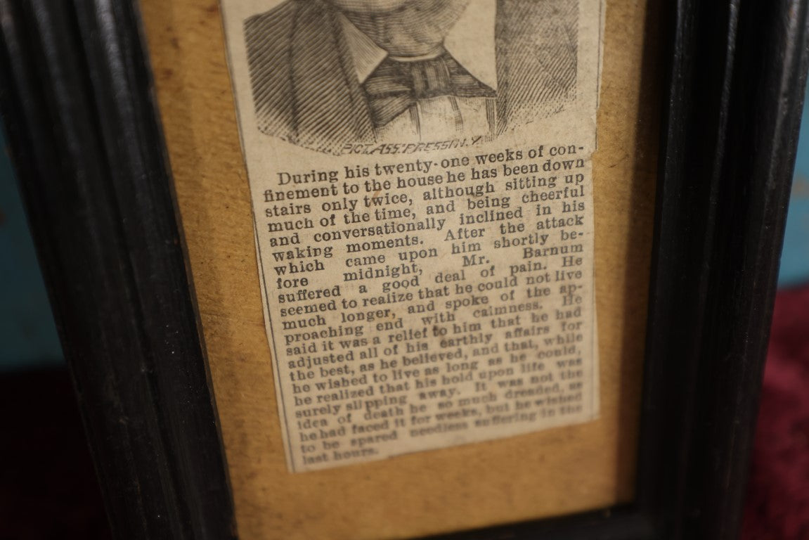 Lot 030 - Antique Framed Obituary For Phineas T. Barnum, P.T. Barnum, April 7th 1891, 80 Years Old