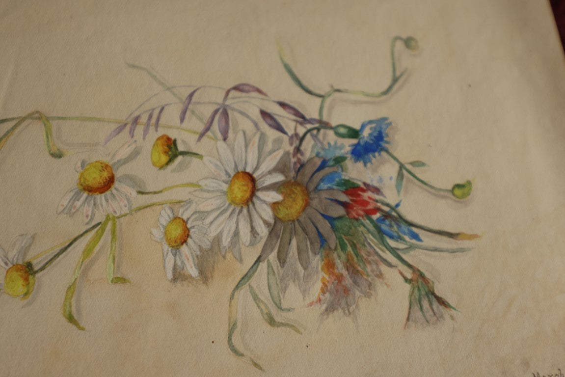 Lot 031 - Antique Original Watercolor Painting Of Colorful Flowers, Signed H. Wilder, Dated March 1St, 1883