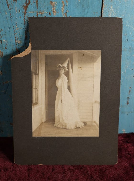 Lot 037 - Antique Boarded Photo Of Woman In Flowing "Fairy" Dress With Pointy Hat