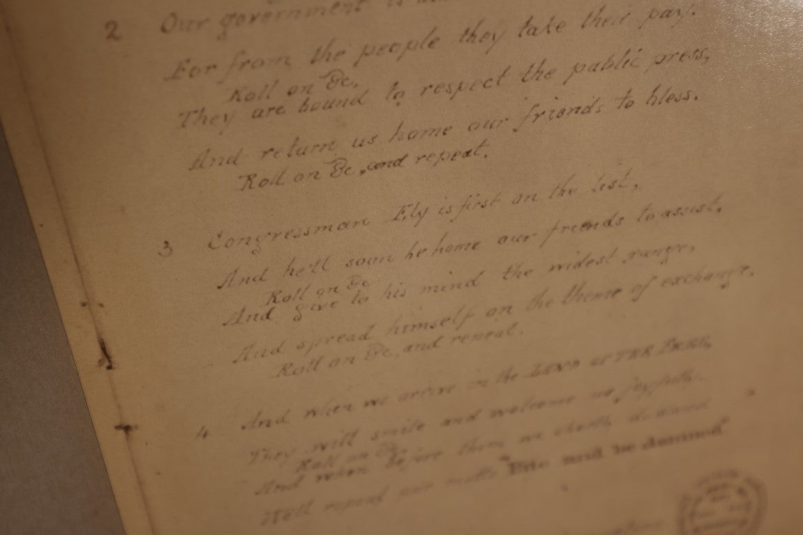 Lot 039 - The Prisoner's Song, Civil War Era Photo Of Song, Written Expressly For The Richmond Prison Association By Captain Issac W. Hart, Photographed From The Original Record Kept At Libby Prison, 1861, Grand Army Of The Republic