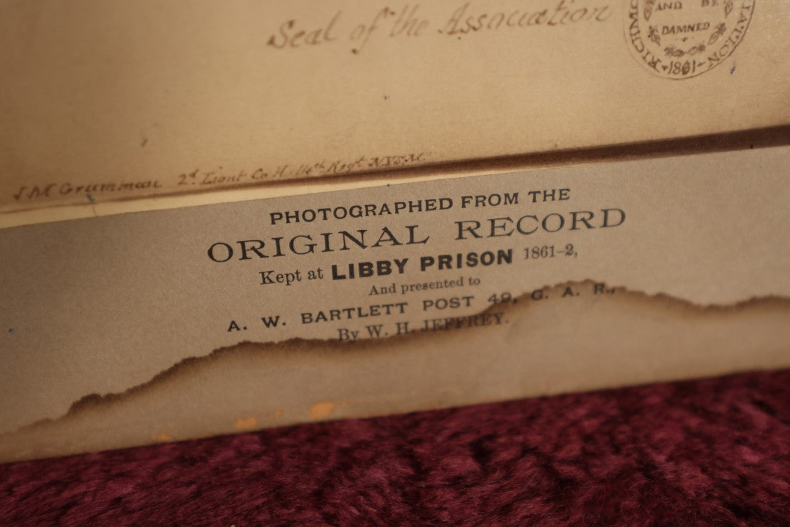 Lot 039 - The Prisoner's Song, Civil War Era Photo Of Song, Written Expressly For The Richmond Prison Association By Captain Issac W. Hart, Photographed From The Original Record Kept At Libby Prison, 1861, Grand Army Of The Republic