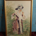 Lot 042 - Antique Watercolor Painting Of Well Dressed Woman Smelling A Flower, No Glass