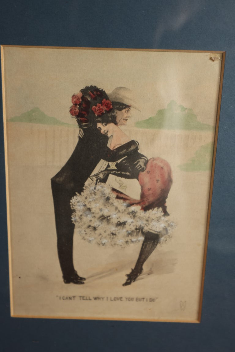 Lot 044 - Antique Comical Illustration Of Two Lovers, "I Can'T Tell Why I Love You But I Do"