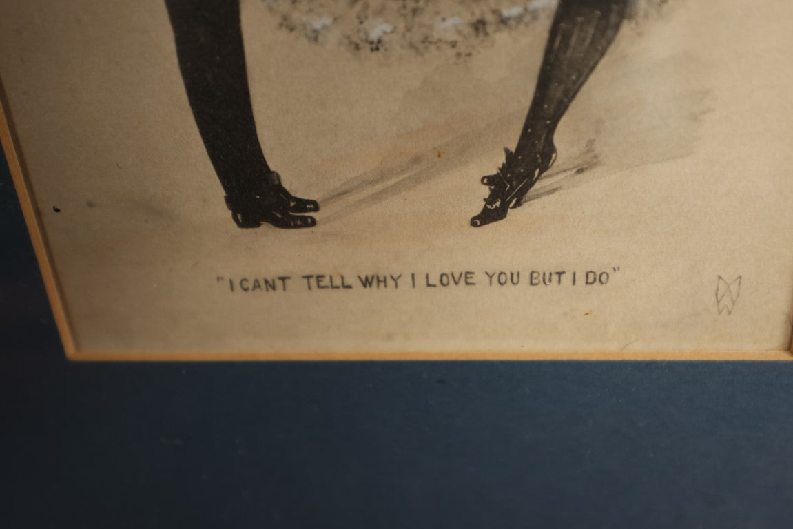 Lot 044 - Antique Comical Illustration Of Two Lovers, "I Can'T Tell Why I Love You But I Do"