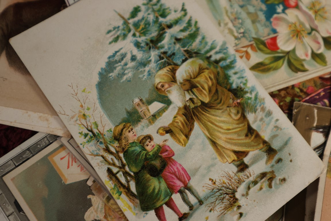 Lot 049 - Large Grouping Of Antique Trade Cards, 1880s To 1900s, Including Early Santa Claus, Advertisements