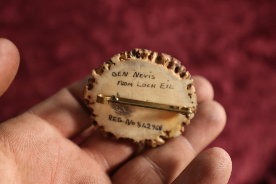 Lot 052 - Five Piece Grouping Of Carved Bone And Antler Jewelry, Including Clip On Earrings, Carbed Bone Bracelet With Elephant Motif, Pair Of Hand Painted Antler Stem Brooches