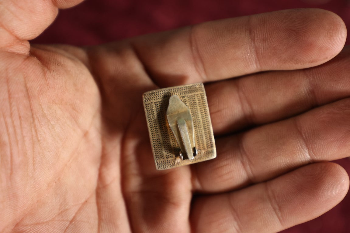 Lot 052 - Five Piece Grouping Of Carved Bone And Antler Jewelry, Including Clip On Earrings, Carbed Bone Bracelet With Elephant Motif, Pair Of Hand Painted Antler Stem Brooches