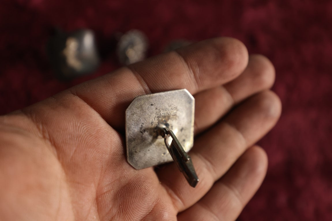 Lot 053 - Eleven Piece Mixed Jewelry Grouping Including Sterling Silver Thai Cufflinks, Tiny Pin Marked 10K, Mercury Dime Jewelry, And More