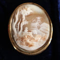 Lot 054 - Antique Cameo Brooch Depicting Wooden Sitting Beneath Tree On Farm, Hill, Nice Setting, Pinback, Note Repaired Crack In Cameo