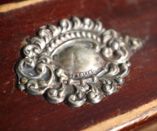 Lot 059 - Antique Wooden Dresser Brush With Sterling Silver Pendant Badge Decoration, Marked Sterling