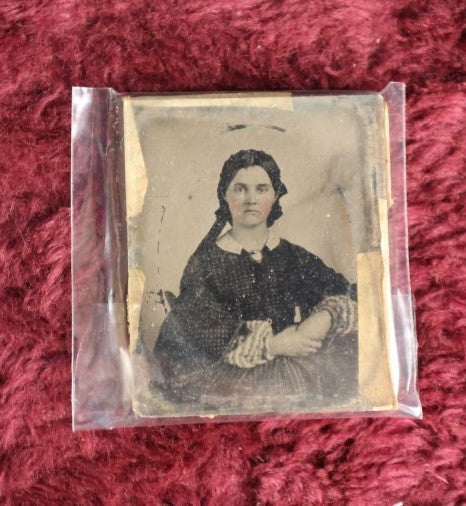 Lot 060 - Antique 1/9th Plate Ruby Ambrotype Photo, Loose, No Case, Of Woman With Large Brooch