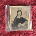 Lot 060 - Antique 1/9th Plate Ruby Ambrotype Photo, Loose, No Case, Of Woman With Large Brooch