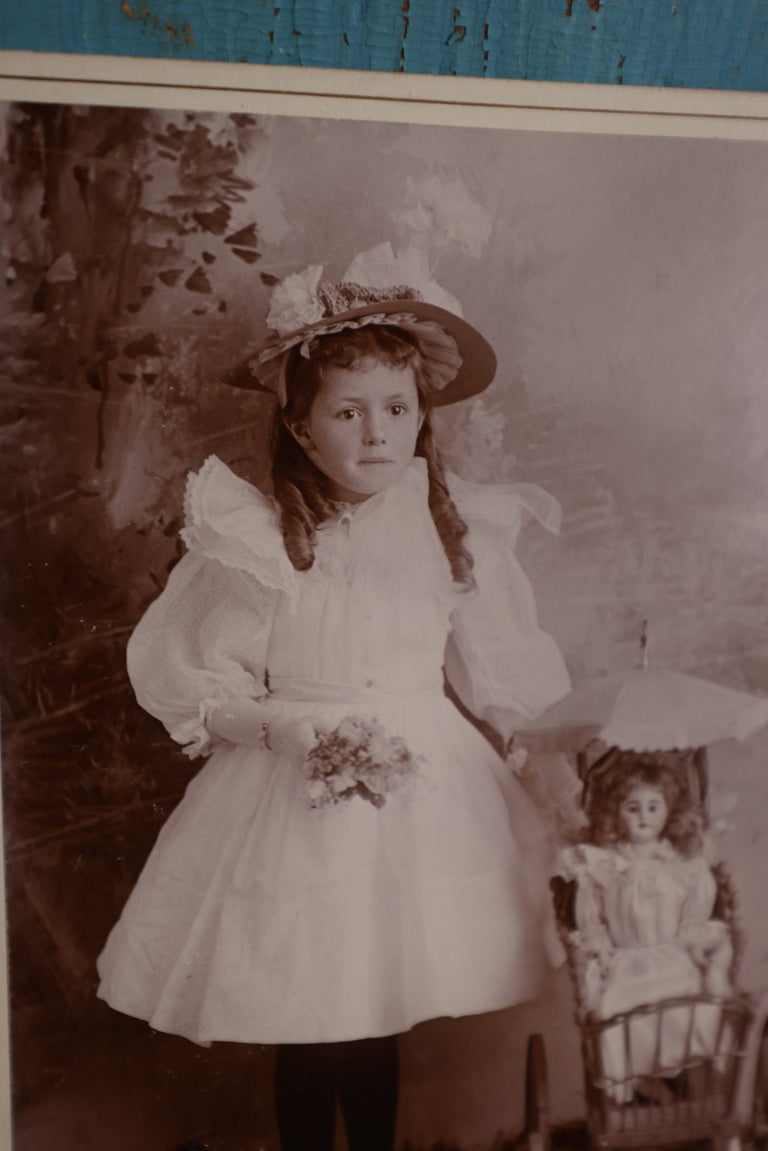 Lot 072 - Antique Cabinet Card Photo Of Young Girl With Doll In Pram, Davis Photographer, Island Pond, Vermont