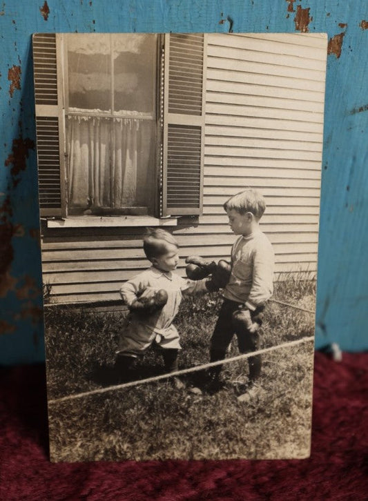 Lot 078 - Antique Real Photo Postcard RPPC Or Two Little Boys Boxing, 1910 Postmark (Possibly 1916)