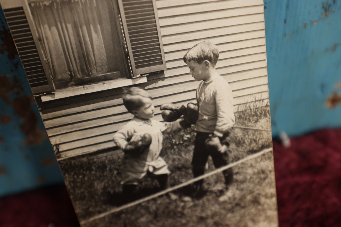 Lot 078 - Antique Real Photo Postcard RPPC Or Two Little Boys Boxing, 1910 Postmark (Possibly 1916)