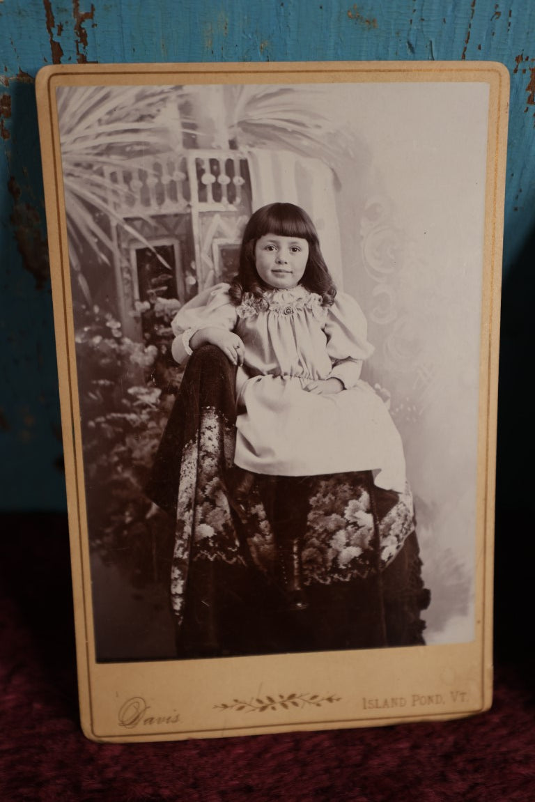 Lot 080 - Pair Of Antique Cabinet Card Photos - Young Girl, Island Pond Vermont, And Baby In Chair, New Hampshire And Vermont