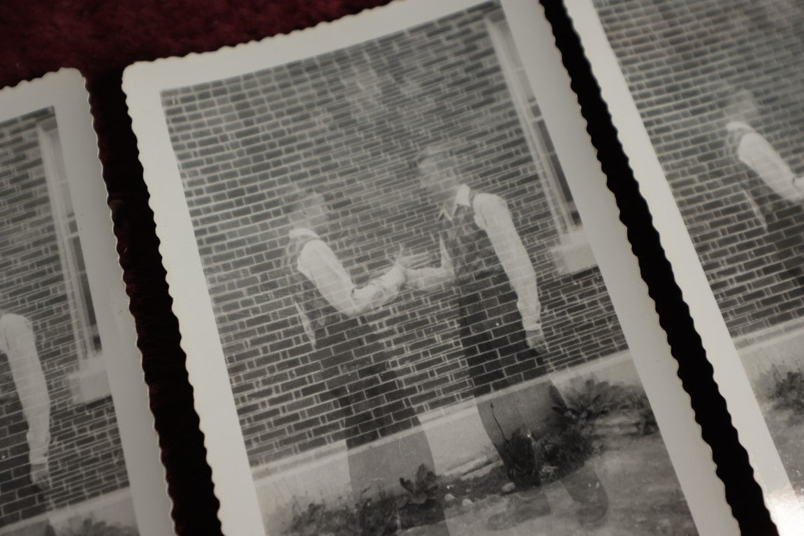 Lot 081 - Trio Of Double Exposure "Ghost" Snap Shot Photos Of Two Boys Doing Handshake, Same Photo, Three Copies (I Think), O'Brien Written On The Back