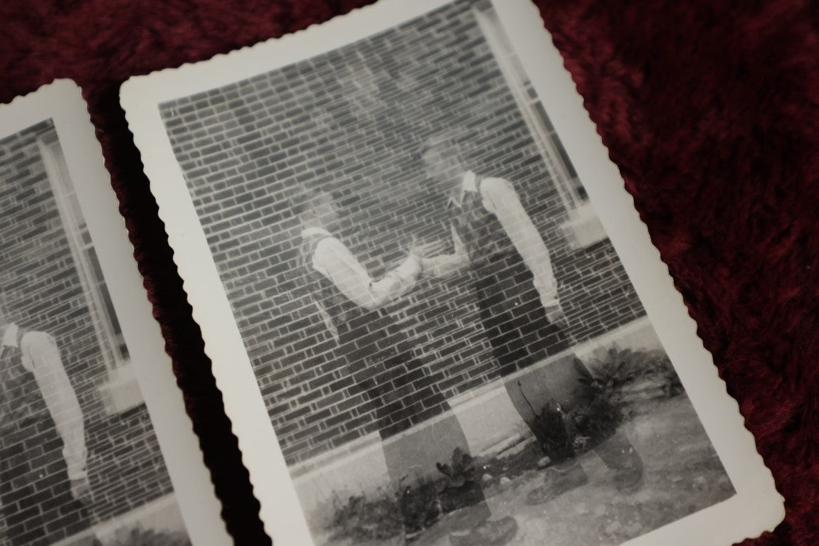 Lot 081 - Trio Of Double Exposure "Ghost" Snap Shot Photos Of Two Boys Doing Handshake, Same Photo, Three Copies (I Think), O'Brien Written On The Back