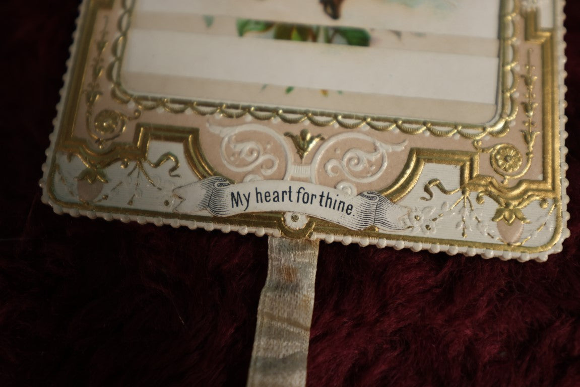 Lot 083 - Antique Mechanical Valentine, My Heart For Thine, Pulling Ribbon Changes Image, Note Damage To Ribbon, Very Fragile