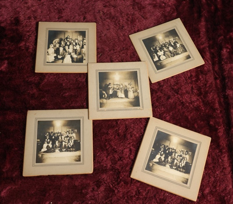 Lot 084 - Grouping Of Five Small Boarded Photographs Of Young Kids In Costume In A Play, South Manchester, Connecticut