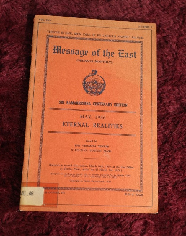 Lot 087 - Esoterica Pamphlet Publication, "Message Of The East," Copyright 1936 By Swami Paramanandam, Mystic And Poet, Vendata Philosophy Teacher