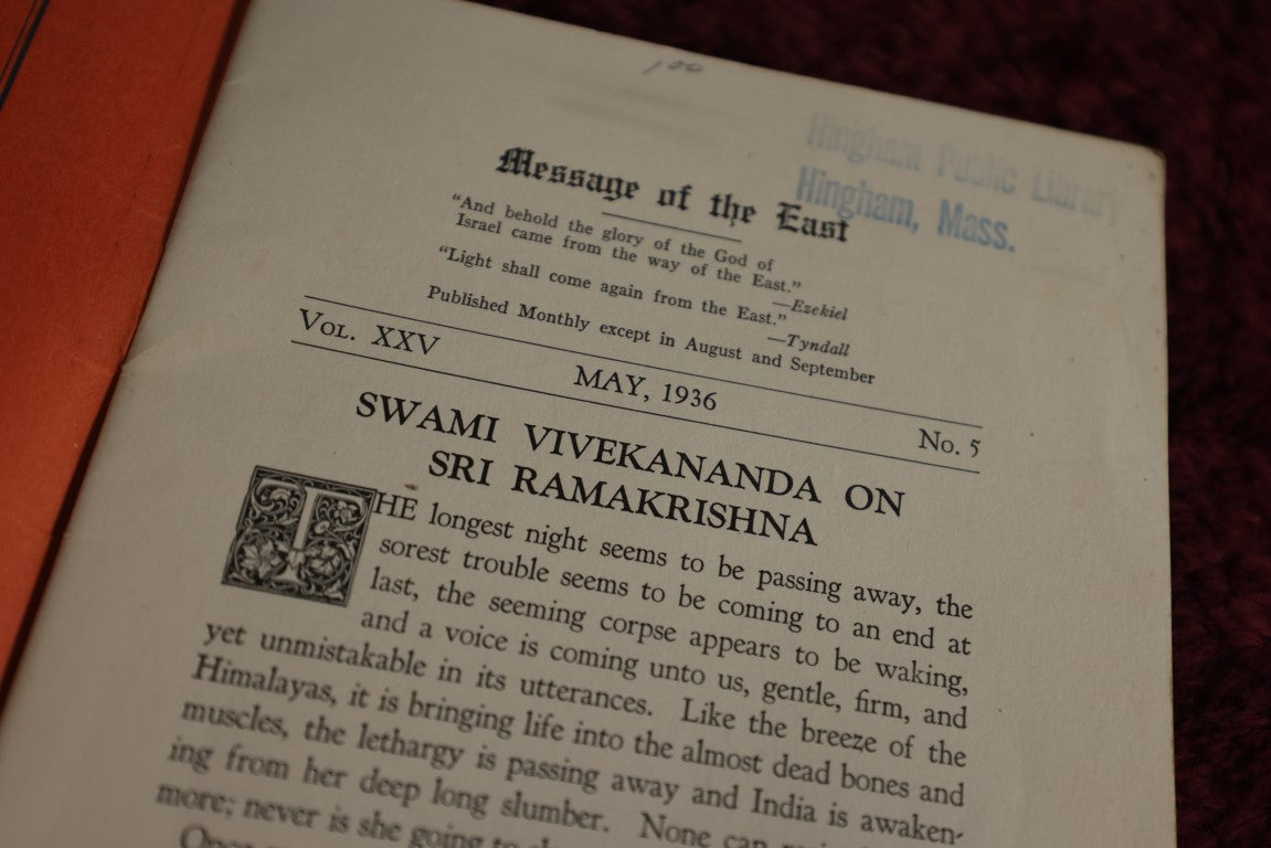 Lot 087 - Esoterica Pamphlet Publication, "Message Of The East," Copyright 1936 By Swami Paramanandam, Mystic And Poet, Vendata Philosophy Teacher