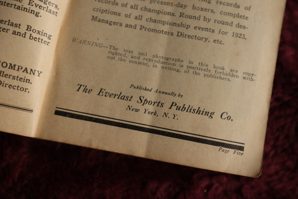 Lot 091 - Everlast Boxing Record For 1924, Edited By Robert Ripley, Published B Everlast Sport Publishing Co., New York