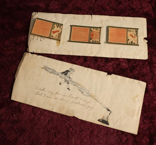 Lot 094 - Grouping Of Two Ephemera Fragments, Parts Of Envelope, Pen And Ink Writing, Whimsy