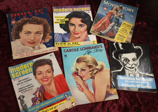 Lot 095 - Grouping Of Six Vintage Entertainment Magazines Including Charlie Mccarthy, Carole Lombard, Jane Russell, Rita Hayworth, Liza Taylor, And Joan Crawford