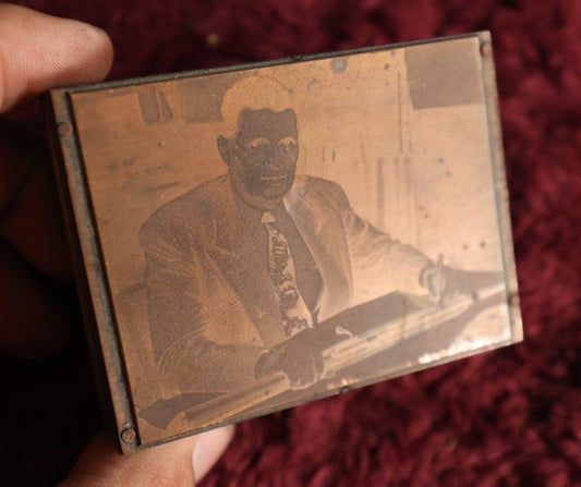 Lot 107 - Vintage Printing Block Of Man Holding Rifle, Firearm, Possibly Signing It