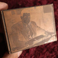 Lot 107 - Vintage Printing Block Of Man Holding Rifle, Firearm, Possibly Signing It
