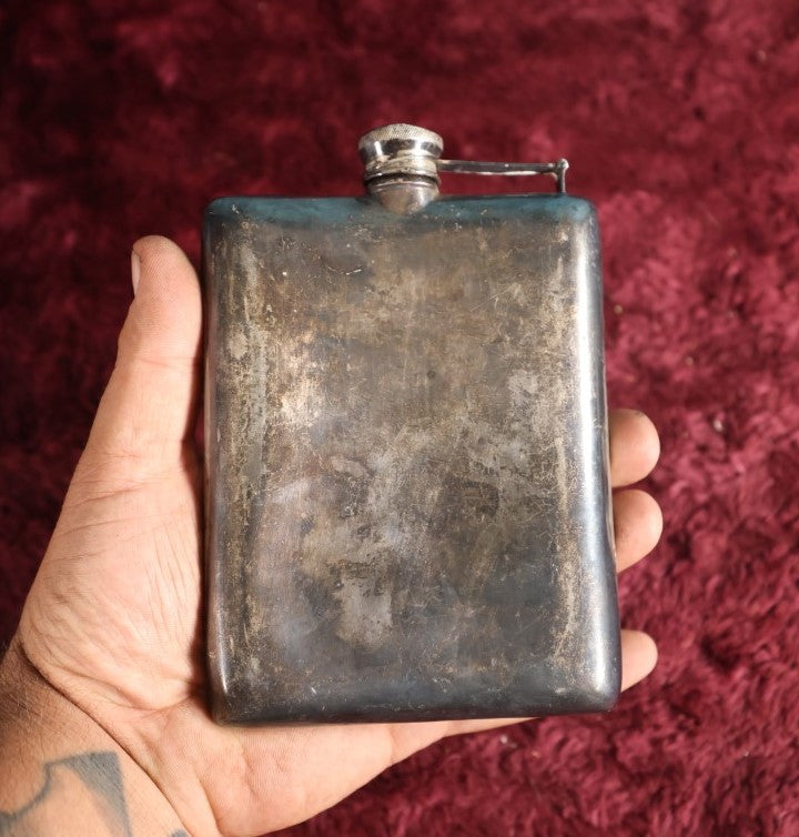 Lot 109 - Antique Silver Plate Hip Flask With Screw Top, Monogrammed, Note Dents, Etc