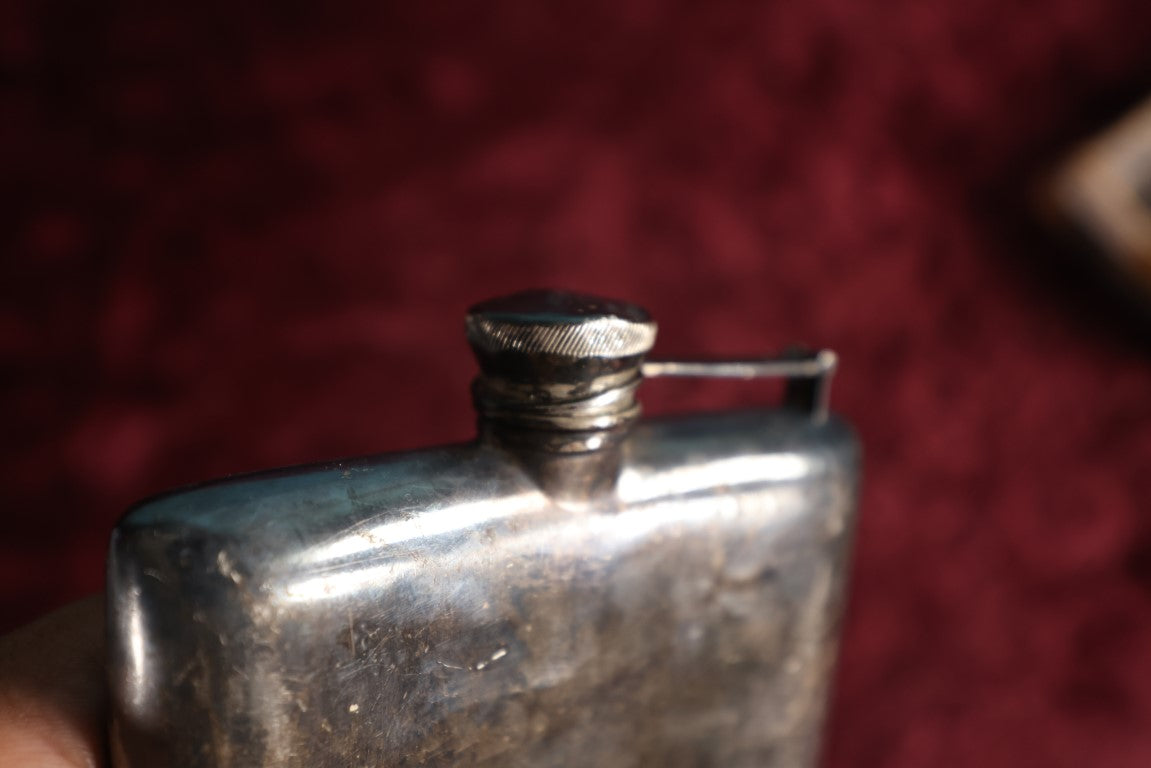 Lot 109 - Antique Silver Plate Hip Flask With Screw Top, Monogrammed, Note Dents, Etc