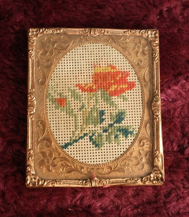 Lot 112 - Antique Paper Punch Flower Embroidery In Hard Image Mat And Frame, Done By Louisa E. Wheeler, Berlin, Massachusetts, Includes Her Calling Card