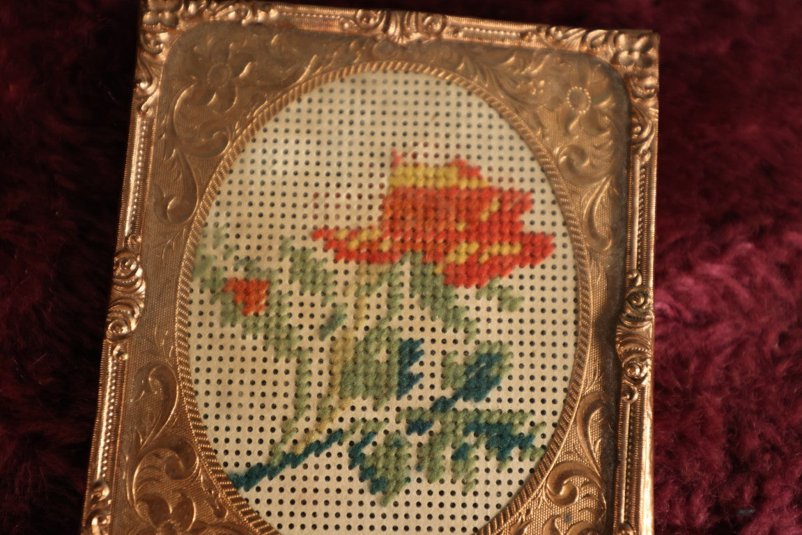 Lot 112 - Antique Paper Punch Flower Embroidery In Hard Image Mat And Frame, Done By Louisa E. Wheeler, Berlin, Massachusetts, Includes Her Calling Card