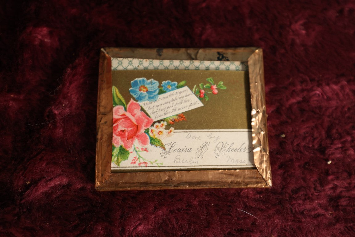 Lot 112 - Antique Paper Punch Flower Embroidery In Hard Image Mat And Frame, Done By Louisa E. Wheeler, Berlin, Massachusetts, Includes Her Calling Card