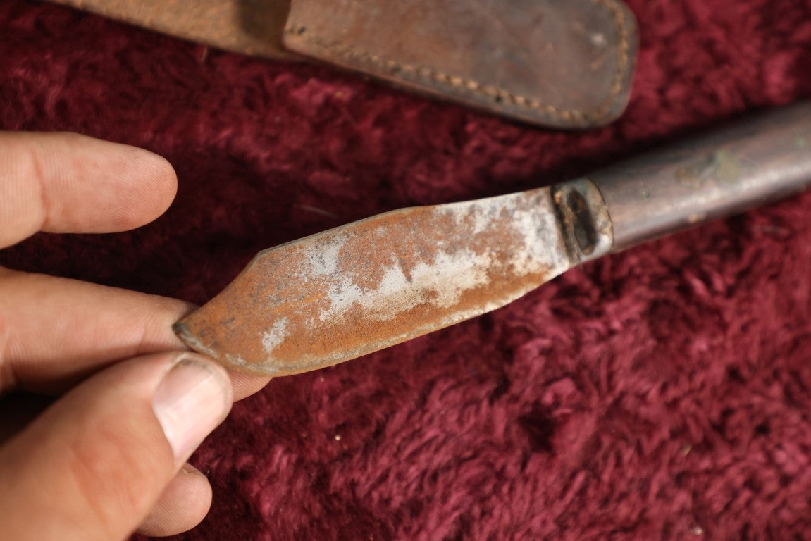 Lot 116 - Vintage Knife In Leather Sheath, Rusty And Worn, Belleville, N.J.